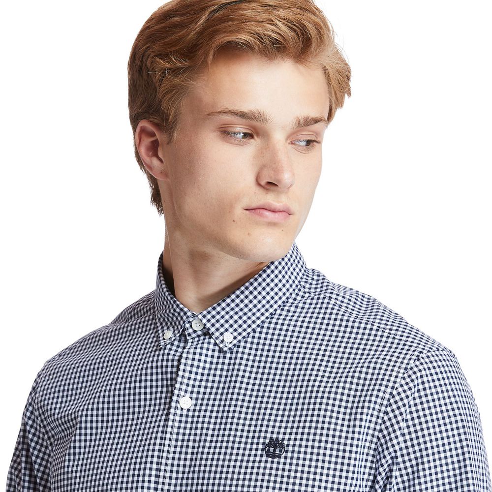 Timberland Mens Shirts Suncook River Long-Sleeve Poplin Gingham - Blue - India DU6180532